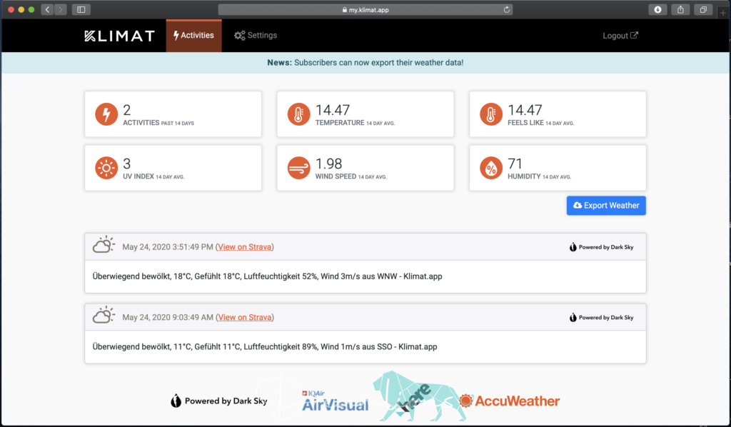 Wetterdaten in Strava