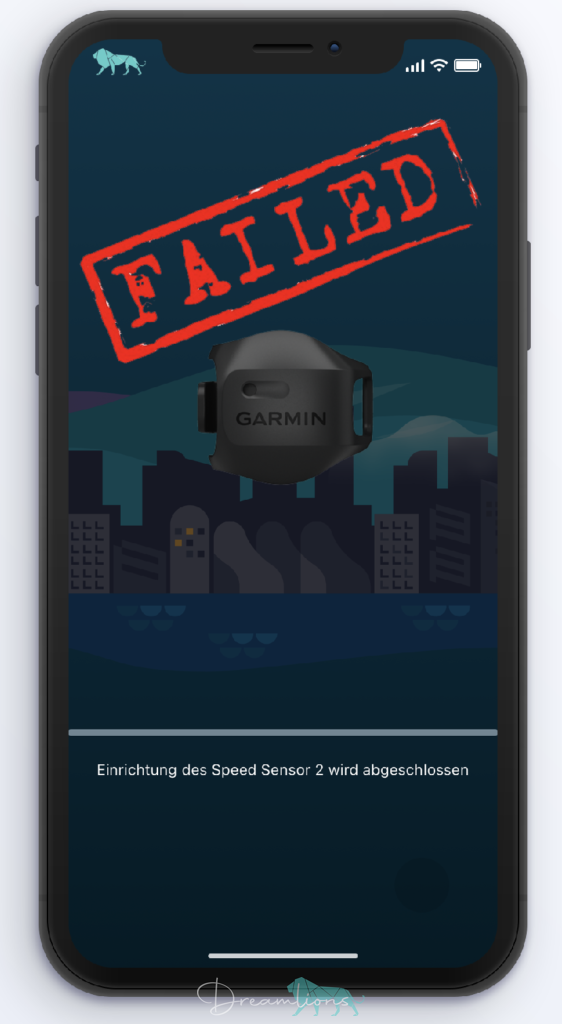 Failed! Die Garmin Connect App ist in Kombination mit dem Geschwindigkeitssensor aktuell nicht brauchbar.
